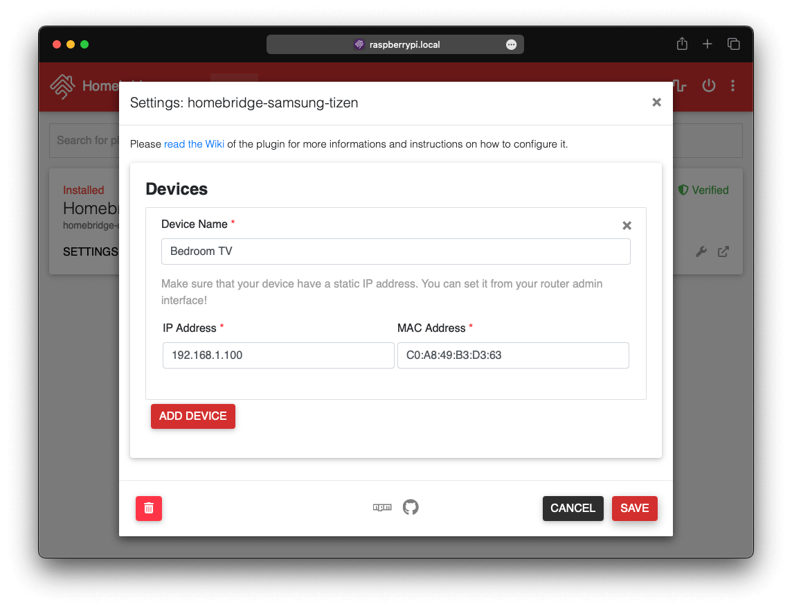 Setting device saving configuration