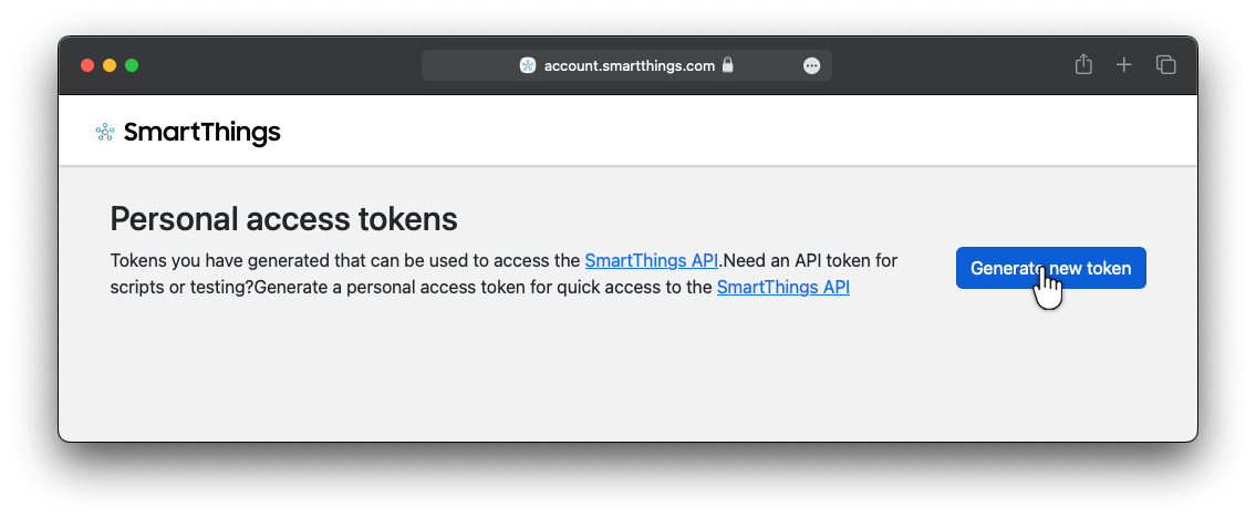 SmartThings Generate token